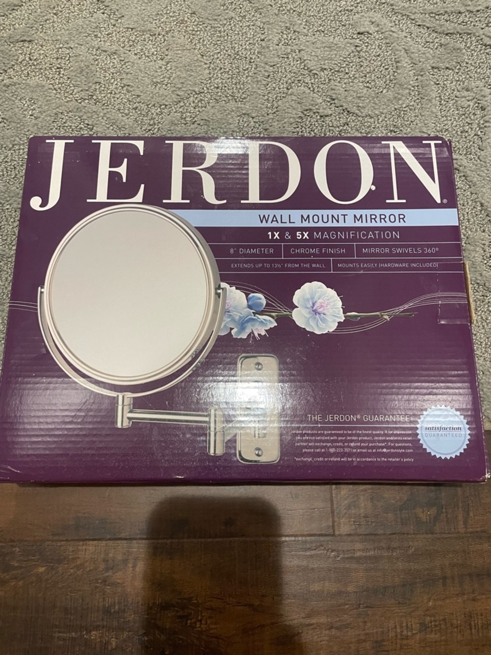 Jerdon Silver Wall Mount Mirror with 1x & 5x Magnification